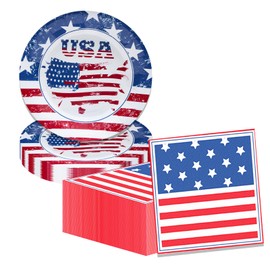 40Pcs Patriotic Paper Plates and Napkins Set - Patriotic Party Supplies,4th of July Tableware Decorations for Independence Day,Veterans Election Memorial Day,Red White Blue Party Decor, Serve 20