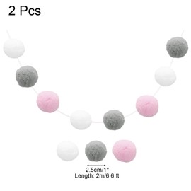 sourcing map 2pcs Pom Pom Garland 6.6 Ft 30 Balls Colorful Felt Ball Garland for Wall Christmas Tree Decor Birthday Banner Easter Party Decorations, White, Grey, Pink