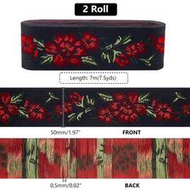 PH PandaHall 15.3 Metres/14 m Jacquard Ribbon 1.97 Inches/5 cm Embroidered Ribbon, Vintage Jacquard Border, Ethnic Woven Ribbon for Sewing Clothing, Home Decor and Craft Application, 2 Rolls