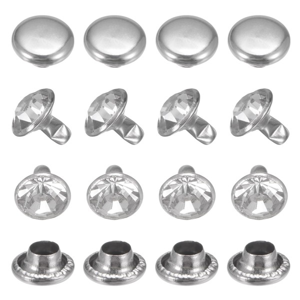 TIXIPEM Clear Rhinestone Rivets 8 mm/ 0.31 Inch [100pcs] -