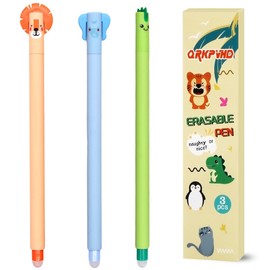 QRKPVHD Set of 3 Gel Eraser Pens Elephant Dinosaur Lion of Ink Blue Green Orange Temperature Sensitive Tip Diameter 0.7mm (3-C)