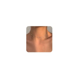 FUNEIA Pearl Necklace, Women's Gold Silver Necklace with Freshwater Pearls, Girl’s/Teenager’s White Pearl Choker Necklace, for Girlfriend, Wedding, Prom, Bridal Pearls, Fashion Jewellery, Gifts, Brass