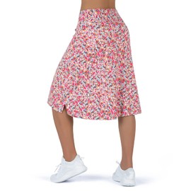 Women's Midi Length Skorts Skirts with 3 Pockets - High Waisted Drawstring Modest Long Casual Travel Walking,Women's 24" Knee Length Skorts(XL red Floral)