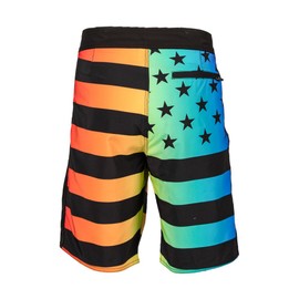 S A Company Men's 4-Way Stretch Board Shorts | Neon Flag| Size 32