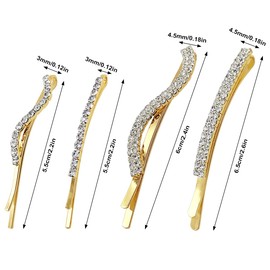 8 Pieces Clear Rhinestone Bobby Pin Crystal Hair Pin Metal Hair Clips Luxury Bling Diamond Barrettes Wedding Bridal Shower Hair Accessories Decorations for Lady Women Girls,4 Styles, Gold/Silver