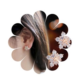 Aneneiceera Vintage Crystal Snowflake Stud Earrings French Gold Stars Stud Earrings Fashion Crystal Flower Earrings Statement Wedding Rhinestone Earrings Sparkling for Women and Girls, Crystal