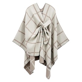 nratto Women's Elegant Shawl Wraps, Soft Open/Cross Front Poncho Cape, Reversible Casual Cardigan Shawls for Travel, Gift (Plaid Beige)
