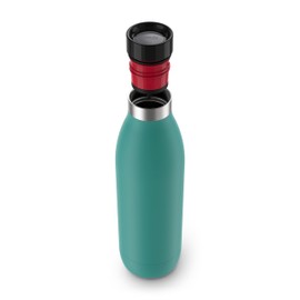 Emsa Bludrop N3112100 Reusable Stainless Steel Sustainable Powder Coating 360° Drinking Rim 20h Hot / 40h Cold 1 Litre Leak-Proof Petrol