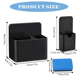 Toionmm Pack of 3 Magnetic Pen Holders, Magnetic Pen Holder with Whiteboard Sponge, Magnetic Marker Holder, Magnetic Pen Holder for School, Office, Home, Whiteboard, Fridge (Black)