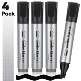 Mr. Pen- Jumbo Permanent Markers, 4 Pack, Chisel Tip, Black, Thick, Large, Wide Tip