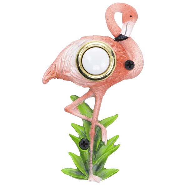 Waterwood Hand Painted Flamingo Doorbell - Wired & Illuminated Push Button Cast in Durable Polyresin