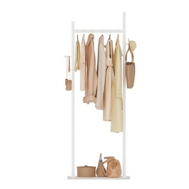 GUOHNHE Large Metal Coat Rack Freestanding, Modern Coat Hanger Stand with 2 Hooks and Heavy Rock Slab Base, Industrial Clothes Rack, Garment Rack, 19.7 x 11.8 x 68.9 In, White, GYJ202MW