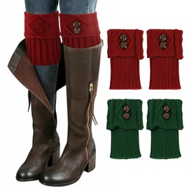 2 Pairs Leg Warmers for Women Winter Warm Boot Cuffs Toppers Flexible Short Legwarmers Soft Ankle Warmers Gifts for Women Girls(black white leg warmers）