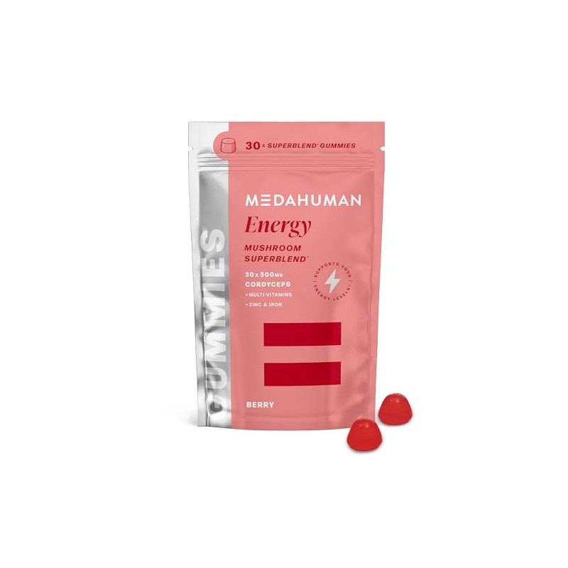 MEDAHUMAN Energy Berry Adaptogen Gummies with 1000mg Cordyceps, 15 Servings