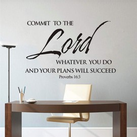 Commit to The Lord Vinyl Bible Verse Wall Sticker Joshua Psalm Wall Art Inspirational Quotes and Saying Home Decor Mural Sticker (AY1432 Commit to The Lord 42x67cm)