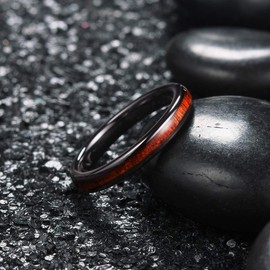 King Will Nature 3mm Black Domed Koa Wood Ceramic Ring Wedding Band Polished Finish Comfort Fit 11.5