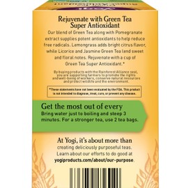 Yogi Tea Green Tea Super Antioxidant Tea - 16 Tea Bags per Pack (6 Packs) - Organic Green Tea for Antioxidant Support - Includes Green Tea Leaf, Licorice Root, Jasmine Green Tea Leaf & More.