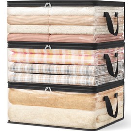 Lifewit 3 Pack Clear Clothes Storage Bags, 35L Plastic Blanket Vinyl Foldable Moving Bags with Zipper, Closet Organizers and Storage Containers for Bedding, Duvet, Pillow