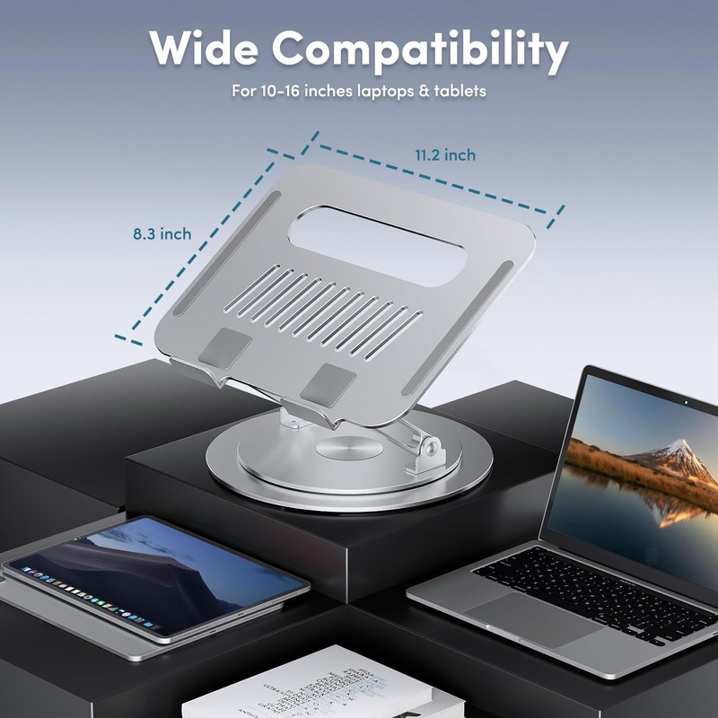 Lifelong Adjustable Laptop Stand with 360° Rotating Base, Ergonomic Computer