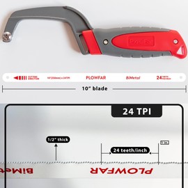 PLOWFAR Aluminum Frame Mini Hacksaw with 250mm Flexible Bi-Metal HSS Hacksaw Blade for Metal and Wood