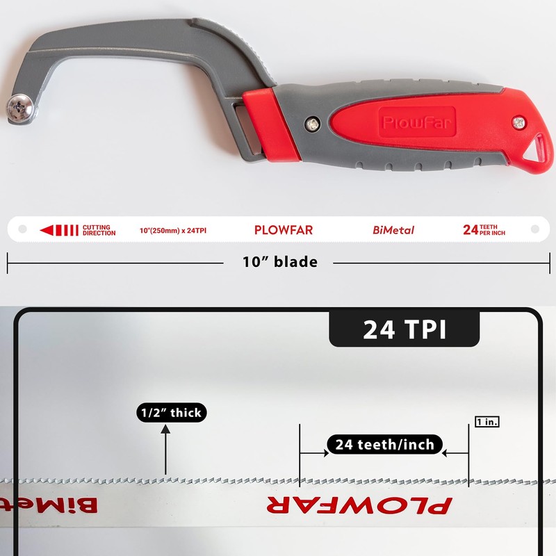 PLOWFAR Aluminum Frame Mini Hacksaw with 250mm Flexible Bi-Metal HSS