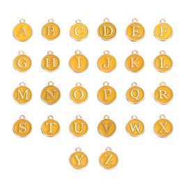 PATIKIL Jewelry Making Charm Bulk, 26 Pcs Round Alphabet Letter Pendants DIY for Necklace, Bracelet, Earring Making and Crafting, Yellow