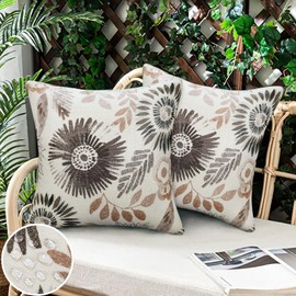 LRartdeco Kissenbezug Outdoor Wasserdicht 40x40 Schwarz Kissenbezüge Bauernhaus Kissenhüllen Leinen Kissenhülle Leinen 2er Set Boho Sofakissen Bezug für Garten Balkon Kissen Deko