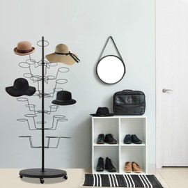 Gdrasuya10 6-Tier Hat Racks Rotating Metal Hat Display Stand 30 Hats Caps Holders Hat Hanger Organizer Free Standing Headwear Wig Rack Metal Floor Rack with 4 Wheels for Caps Wigs Hats