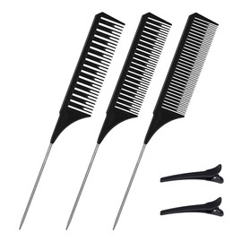 3 Pieces Different Size Highlight Comb Set Waving Hair Comb Nylon Comb and Lat Tail for Women Men Hair Styling Hair Salon Barber Shop Home, Black