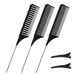3 Pieces Different Size Highlight Comb Set Waving Hair Comb Nylon Comb and Lat Tail for Women Men Hair Styling Hair Salon Barber Shop Home, Black