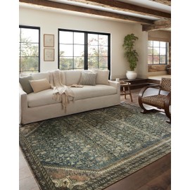 Loloi Magnolia Home by Joanna Gaines Banks Collection BAN-02 Denim/Clay 2'-6" x 12'-0", .13" Pile Height, Machine Washable, Runner Rug
