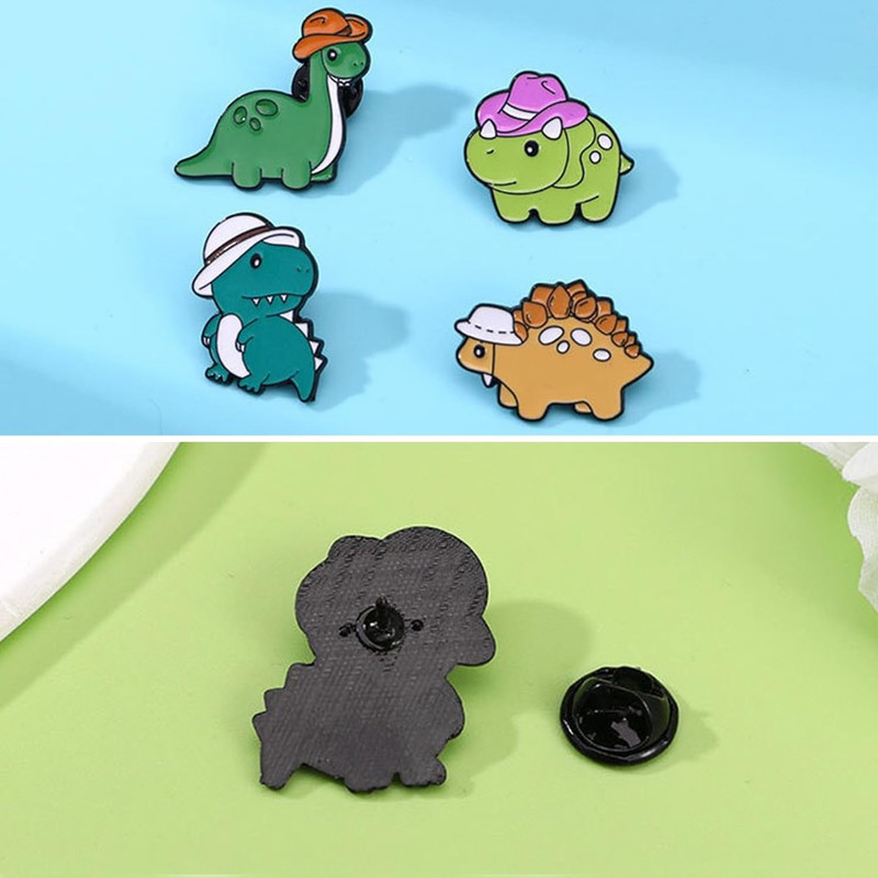 SLEEKEE 4 Pieces Small Dinosaur Brooches Cartoon Brooches Cute Brooches