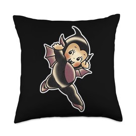 Kewpie Baby Doll Vampire Bat Traditional Tattoo Flash Throw Pillow