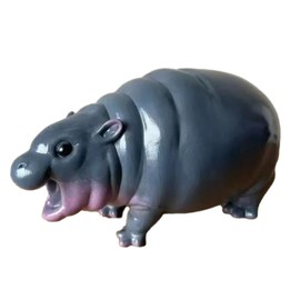 Bouncy Pork Pygmy Hippo Decorative Statue, Resin Figurine, Small Tabletop Hippopotamus Sculpture for Bookshelf, Bedroom