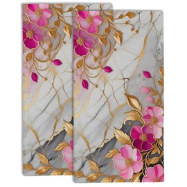 Gold Marble with Pink Flowers Bathroom Hand Towel Set of 2,Luxuxy Modern Marble Fingertip Towel Kitchen Hand Towel,Soft Absorbent Decorative Guest Towel Hand Bath Towel for Hotel Gym Yoga Home Decor