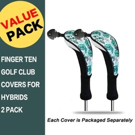 FINGER TEN Golf Club Head Covers Woods Hybrids 2 Pack, Headcovers Men Women 3 5 7 X with Interchangeable Number Tag, Fit All Wood Hybrid Clubs (Green)