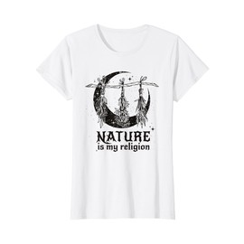Womens Nature Is My Religion Crescent Moon Wicca Pagan Witch Lover T-Shirt
