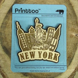Wood Engraved New York Fridge Magnet Souvenir Gift