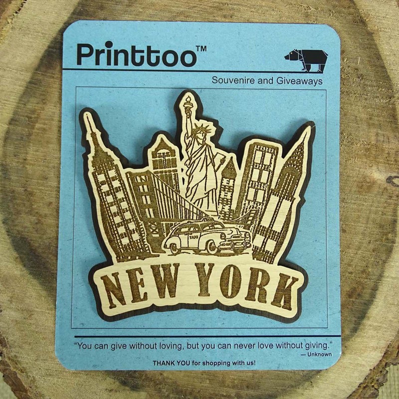 Wood Engraved New York Fridge Magnet Souvenir Gift