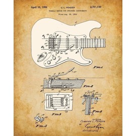 Original Fender Guitars Patent Art Prints - Set of Four Photos (8x10) Unframed Small Posters - Makes a Great Music Studio Decor & Gift Under $15 for Electric Guitar Players, Enthusiasts and Musicians