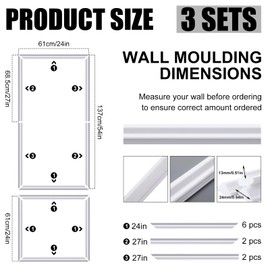 Pangda Wall Molding Kit, 3D Premade Accent Molding Wainscoting Panel for Interior Wall Moulding Decor, Ready to Assemble Wainscoting Accent Panel(3 Set,54 x 24 in)