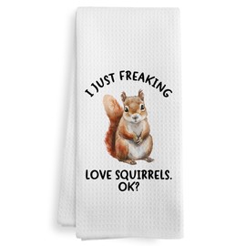 XNXLDYLH Funny Squirrel Fall Kitchen Towels Gifts, Woodsy Fall Squirrel Bathroom Decor for Home, Cute I Just Freaking Love Squirrels Decor Dish Hand Tea Towels for Bathroom Kitchen, 16x24Inch
