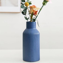 Hanaomaoyi 20cm Ceramic Vase Blue Matte Round Modern Design, Boho Vase for Aesthetic Decoration, Flower Vase for Living Room, Bedroom Decoration, Simple Nordic Style (Blue)