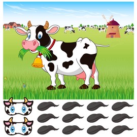 ASTARON Pin The Tail on The Cow Game with 30 Tail Stickers for Farm Birthday Supplies Pin Game, Boys Girls Animal Party Favors Christmas Decorations Home Wall Decor