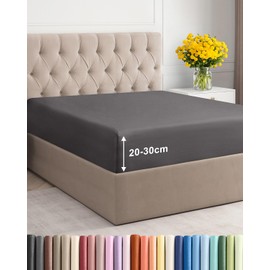 Fitted Sheet 100 x 200 cm Dark Grey - Extra Deep Fitted Sheet for Mattresses and Box Spring Bed up to 30 cm (12 Inches) Height - Microfibre - Soft Brushed - Wrinkle-Free, Shrink and Colour Resistant - Oeko-Tex