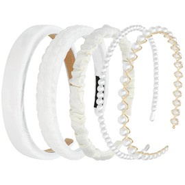 SUBANG 5 Pieces Headbands for Women Non Slip Wide Padded Headbands Cute White Pearl Headband Vintage Hair Accessories for Women