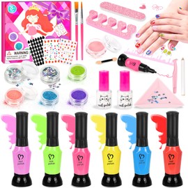 EULRGAUS Kids Nail Polish Set for Girls, Peelable Non Toxic Nail Polish with Nail Powder & DIY Nail Stickers, Water-Based Nail Art Kit, Gift Set and Girls Toys Age 8+