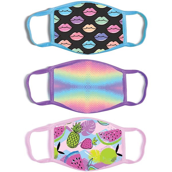 ABG Accessories Girls' 3-Pack Kid Fashionable Protection, Reusable Fabric Face Mask Age 3-7, Fruit Design