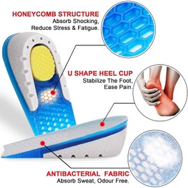 Ailaka Plantillas de gel para aumentar la altura, 1 par, absorción de golpes, almohadillas para el talón, zapatos de elevación de altura para hombres y mujeres