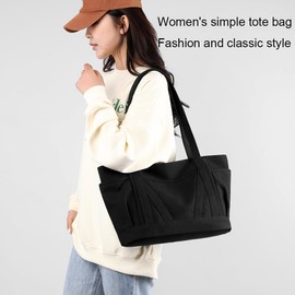 Women Tote Bag Canvas Casual Top Handle Satchel Large Capacity Handbag with Zipper Hobo Bag for Work Travel Shopping, Black